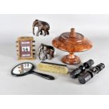 A collection of Victorian and later treen and wooden items, to include three elephant