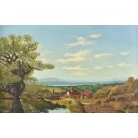 Niewman, English School, early 20th Century, oil on canvas, Hill top farm with pond, 29 cm x 44 cm