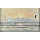 F Mock, oil on canvas, 19th Century, sunset across a calm sea, 33 cm x 54 cm, signed LR, AF