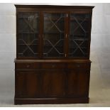 Reproduction Mahogany Cabinet, With three astragal glazed doors above three panelled doors on plinth