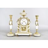 A 19th Century marble and ormolu mounted clock garniture, the eight day drum movement within an
