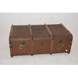 A vintage travel trunk, having four band, marked 'C.H.W Wraitislaw' to top