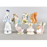 Six Beswick Beatrix Potter figures, including Tommy Brock, Squirrel Nutkin, Jemima Puddle Duck and