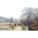 A 19th Century English School oil on canvas, cattle in a river, indistinctively signed LL, framed,