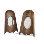 Aviation, a pair of vintage propeller tip picture frames, in mahogany with oval inserts and