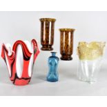 Two continental art glass vases, one of red and white opaque pierced design, the other with a