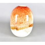 A large Art glass ovoid vase, of mottled effect in orange, white and brown 40 cm high