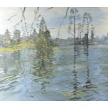Ruth Stage NEAC, Contemporary, egg temera on gesso panel, titled Panorama with Willow (at Kew),