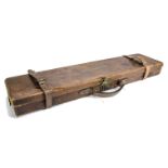 Shooting, a leather covered wooden shotgun case , John Wilkes card to inner lid, felt lined