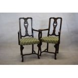 Two late 18th Century French chairs, having pierced back splats, lower H stretcher, upholstered in