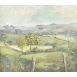 Three modern paintings, including two oil on board of rural landscapes, one signed to lower right, F