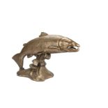 Angling, a resin Bronzed cast figure of a leaping cock salmon, named to base B.Elton, dated to