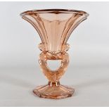 An Art Deco Czech glass vase, by Libochovice, figural and flared in an all-over peach colour 24 cm