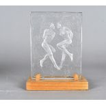 A H.Slater 2003 Ordines style glass plaque, depicting two female nudes, having engraved vine