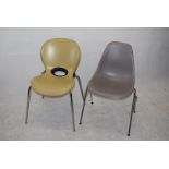 Two 1960s Style Moulded Plastic Chairs, both on chrome supports, one marked Vitra (damaged)