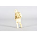 A Japanese Meiji period ivory okimono, of a gentleman and his rope, 14 cm