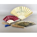 An 18th Century papier mache and paper hand fan, with hand painted leaf of a rural scene, with