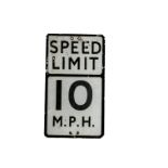 Motoring, a " Speed Limit 10 M.P.H. " traffic sign, in pressed aluminium, 30.5cm x 53.5cm.