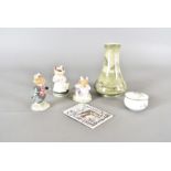 Three Royal Doulton Brambly Hedge figures, together with a Staffordshire lustre tapered vase,