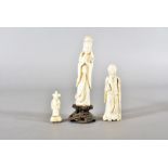 Two 19th Century ivory carved Chinese figures, one carved as Guanylin, 12.5 cm high, the other as