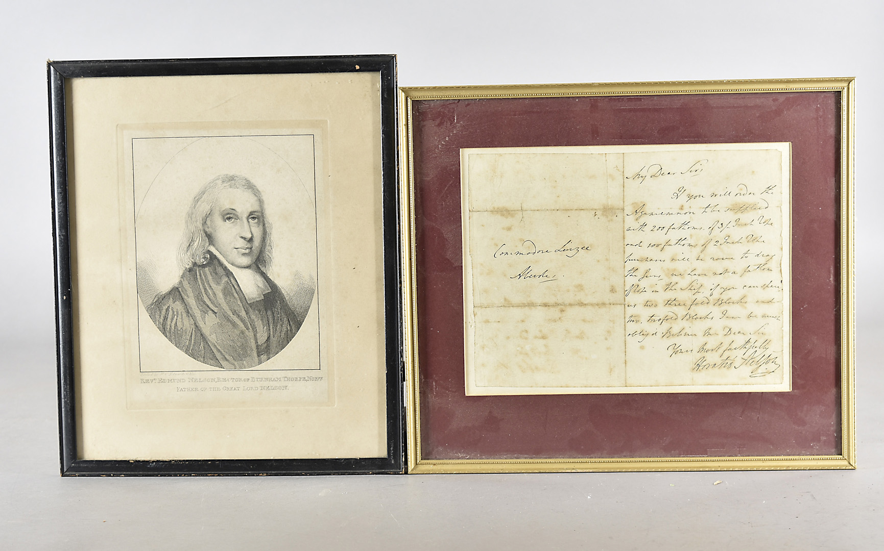 Three prints relating to Admiral Nelson, comprising a facsimile copy of the Battle of Trafalgar, a