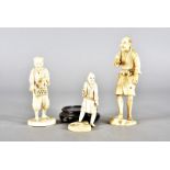 Three Meiji period Japanese ivory okimono, all modelled standing, all of gentleman and (af)