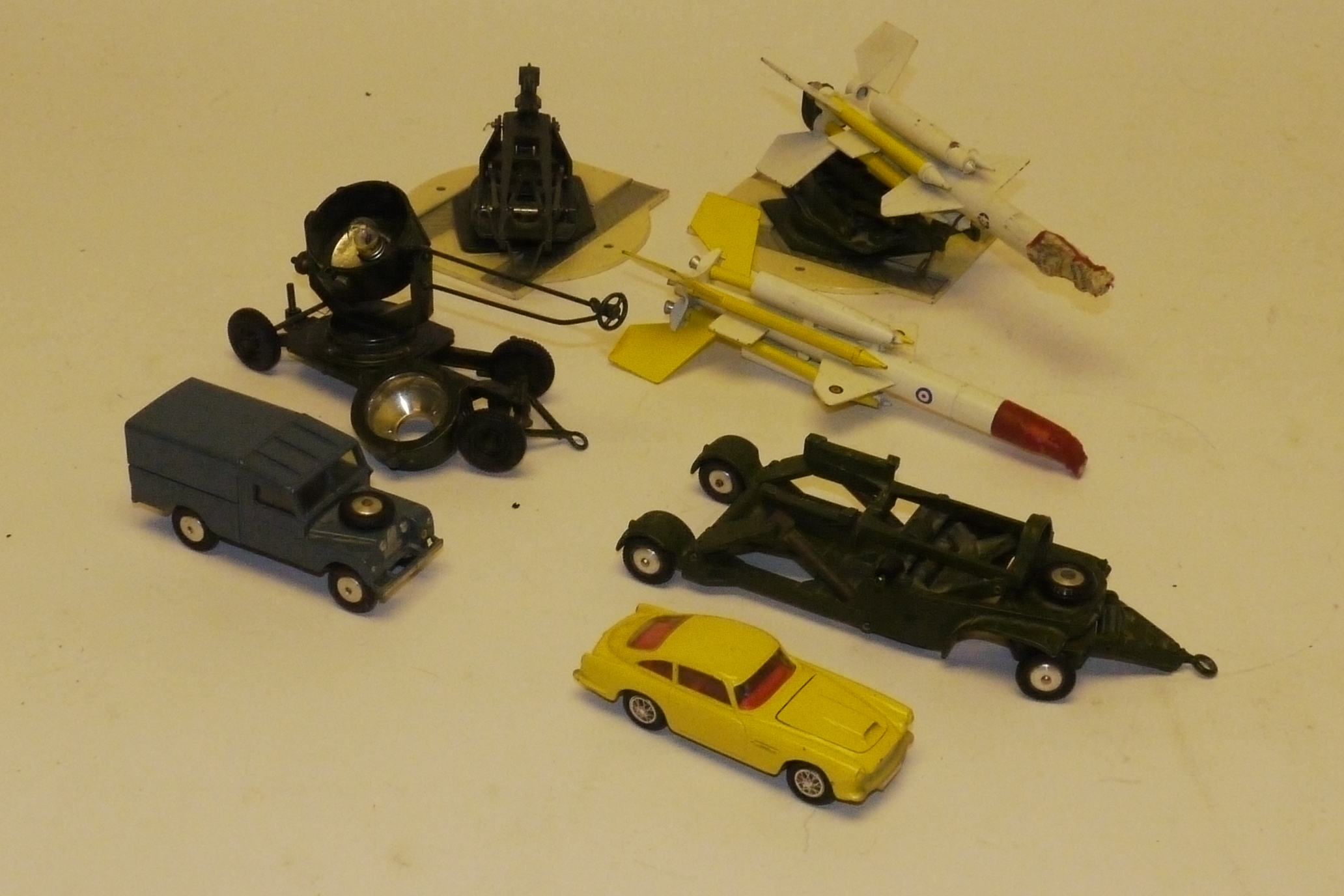 Play-worn Corgi and Britains, Comprising, two Corgi Bristol Bloodhound missile launchers and loading