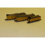 Wesa TT Gauge Union Pacific motorised 2B units, in yellow and grey together with 12-wheel Tender,