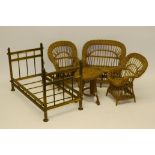 A Doll's Brass Bed Stead, With foot and head board- 19in long, together with a doll's wicker work