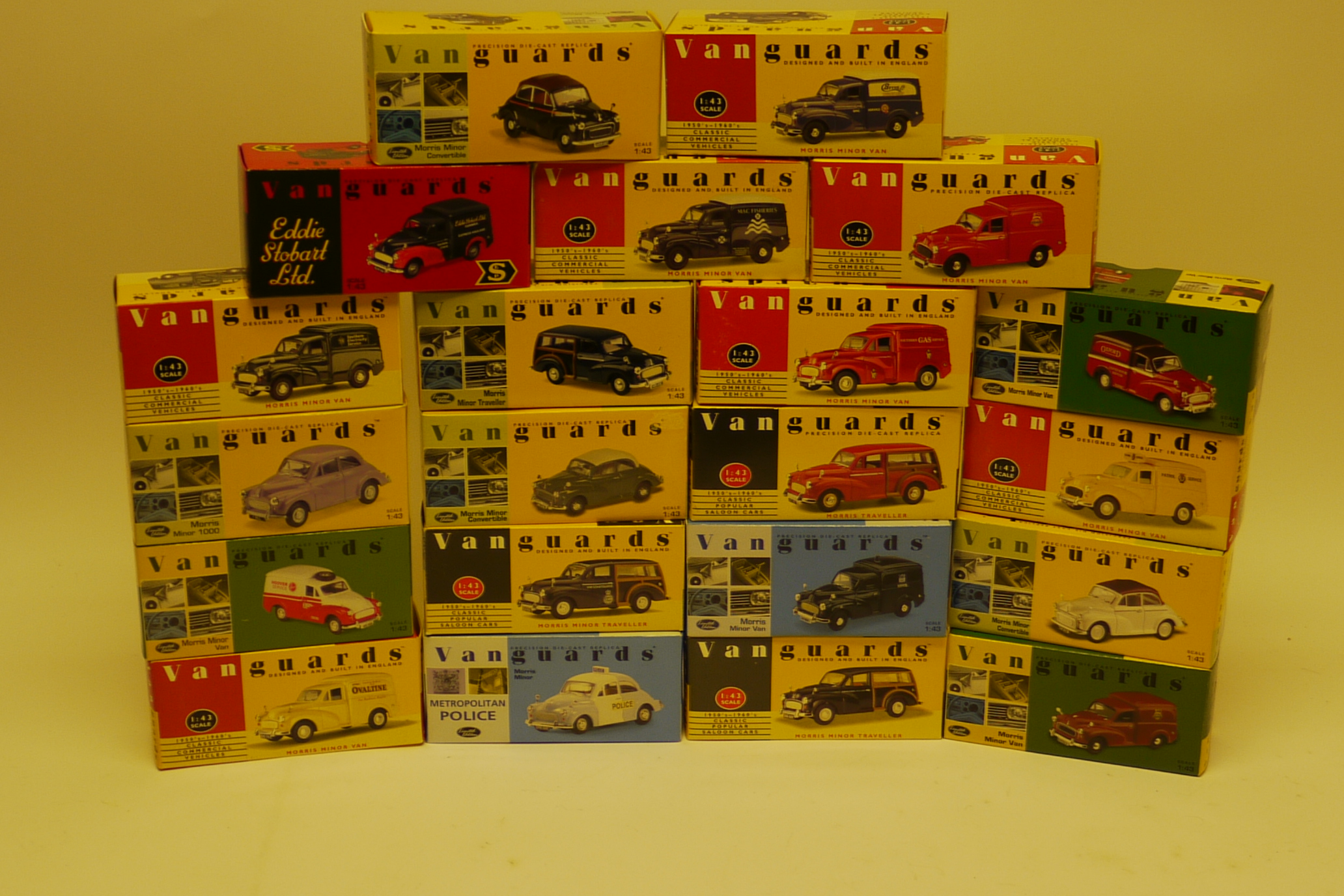 Boxed Morris Vanguards, A collection of 1:43 scale, vintage commercial and private Morris vehicles