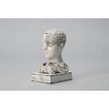 A mid-19th Century glazed white ceramic Bridges Phrenology Head Inkwell, impressed to front ' By F