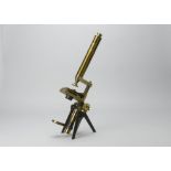 A 19th Century lacquered and anodised brass Compound Monocular Microscope, with mechanical stage,