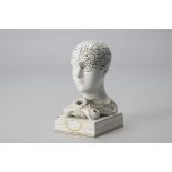 A mid-19th Century glazed white ceramic Bridges Phrenology Head Inkwell, impressed to front ' By F