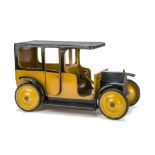 A Triangtois Wooden Doll's Series Taxi, earlier style, painted yellow and black, lithographed