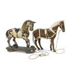 A carved and painted Wooden Horse on Wheels, probably G & J Lines, dappled grey with horse hair mane
