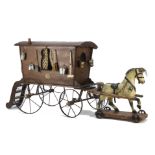 A large G & J Lines Wooden Horse-Drawn Gypsy Caravan with Royal Coat of Arms, of varnished wood with