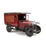 A Triangtois Wooden Bull-Nose Royal Mail Van, painted red and black, lithographed tinplate sign to