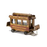 A fine G & J Lines No 2 Wooden Tram Floor Toy circa 1900, varnished wood with red painted sides,