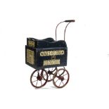 A Triangtois Wooden Wall's Ice Cream Cart 1920s, painted dark blue with red lining, paper labels