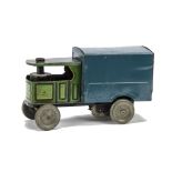 A Lines Bros Tri-ang lithographed tinplate Steam Box Van, No.63/1 green with black and yellow