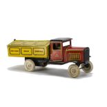 A Lines Bros Tri-ang Series lithographed tinplate Motor Dust Lorry, No.51/1 red cab and yellow