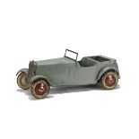 A Tri-ang clockwork tinplate No.1 Sports Car, painted grey, folding windscreen, steering wheel and