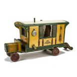 A G & J Lines Wooden Motorised Gypsy Caravan, varnished and green painted detail with yellow and red