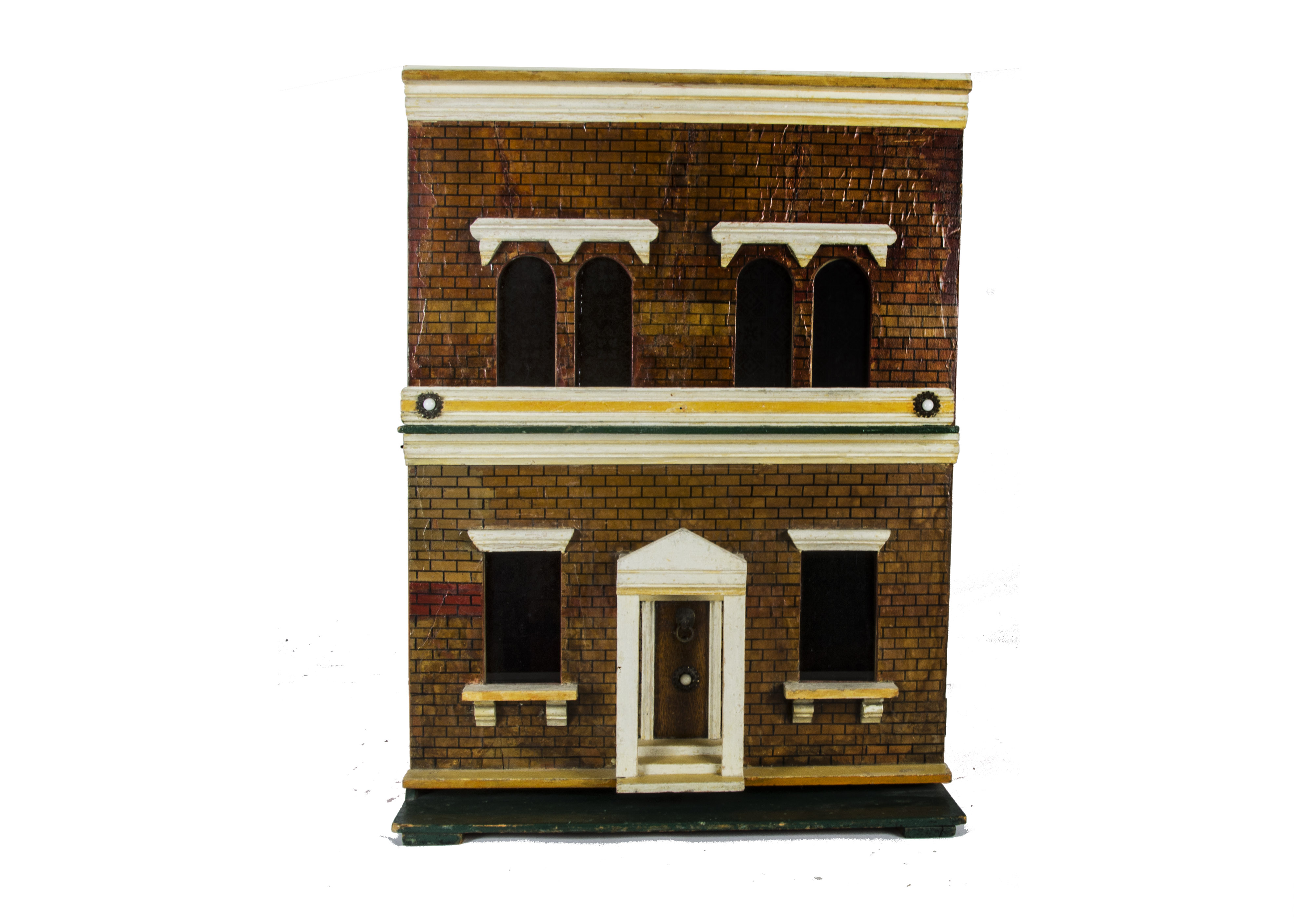 A G & J Lines No 6 boxed-back Dolls' House, with brick upper and stone lower façade, central front