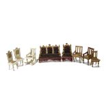 Schneegas Dolls' House Chairs, Gothic sofa with brown velvet upholstery --5¾in. (14.5cm.) wide,