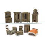 A German grey stained Dolls' House Furniture, dressing table --5¾in. (14.5cm.) high, upholstered