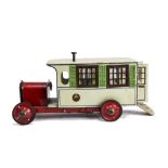 A Triangtois Dolls' House Motor Caravan 1930s, with red painted steel bonnet, chassis and wheels