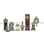 Dolls' House Clocks, comprising tinplate Penny Toy-type wall clock with winding mechanism and