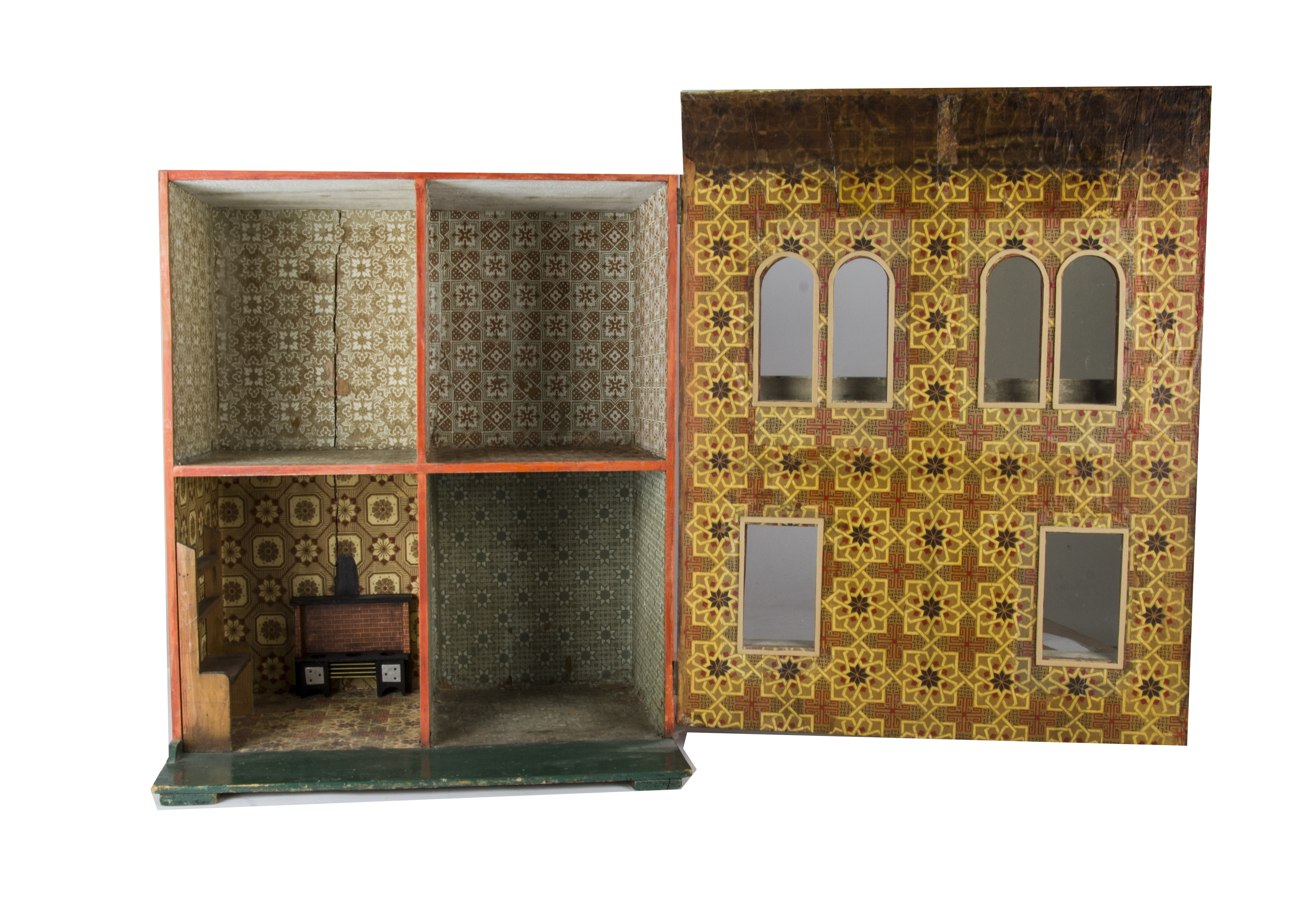 A G & J Lines No 6 boxed-back Dolls' House, with brick upper and stone lower façade, central front - Image 2 of 2