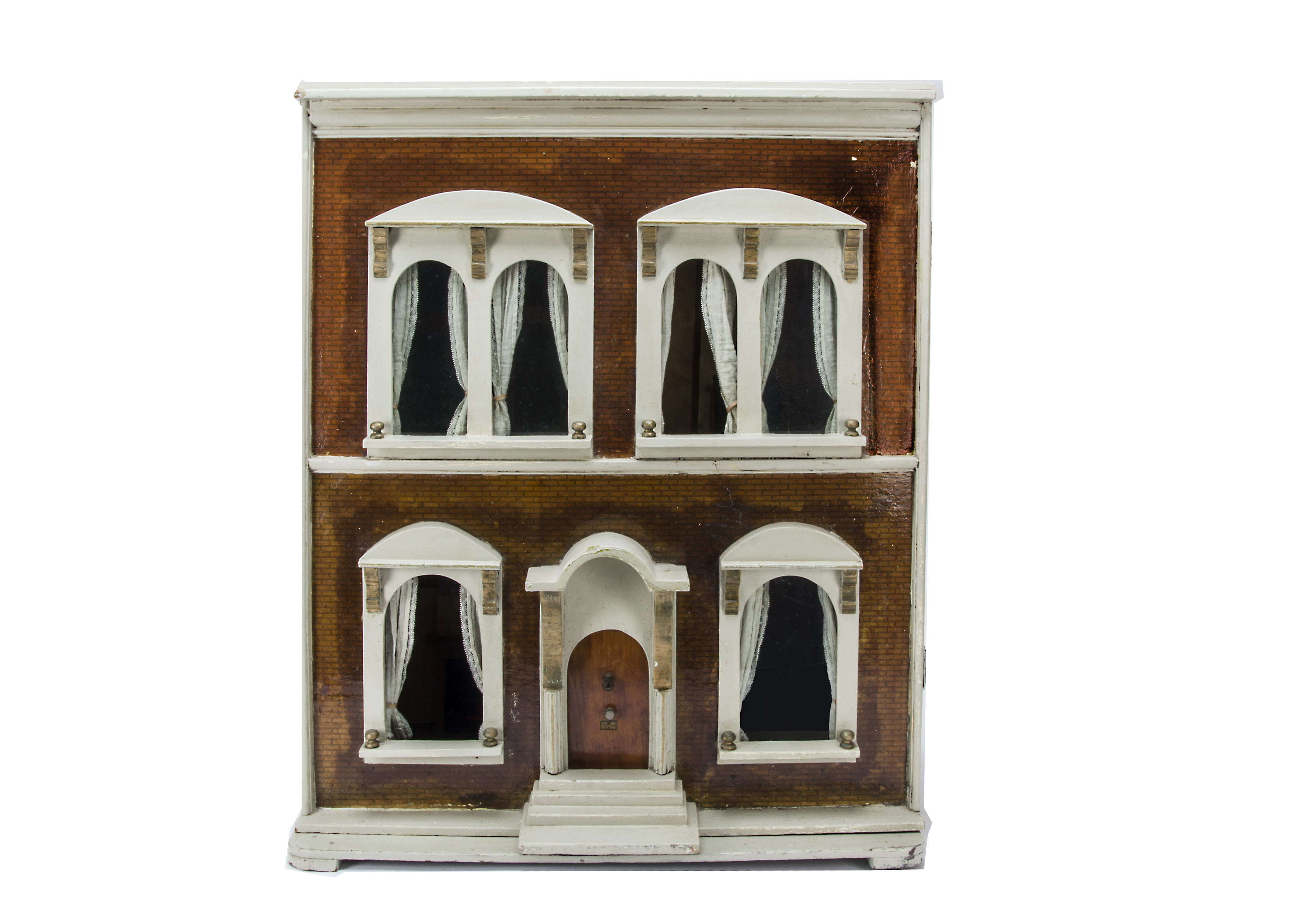 A large G & J Lines boxed-back Dolls' House, with central front door, embossed 'Letter' box, arched